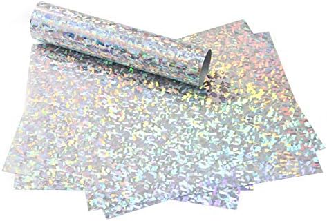 MAYPLUSS Heat Transfer Vinyl Sheets - Colorful Laser Holographic Easy to Weed Iron on HTV for T-Shirts, Craft Garment Heat Press - 12 x 9.8 Inches, 5 Sheets - Crystal Silver
