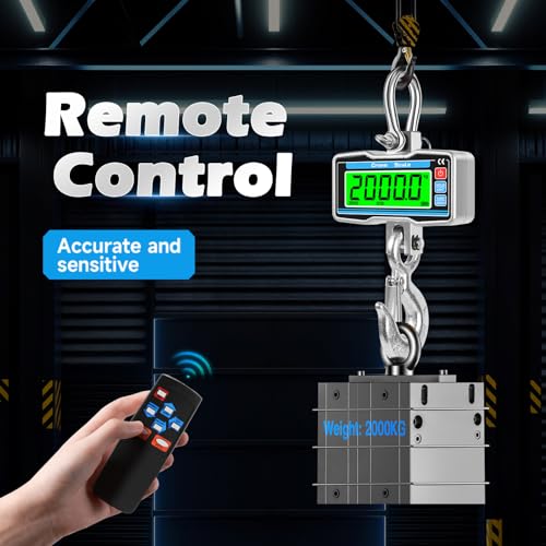 2000kg 4400lbs Hanging Scale with Remote Control,Digital Crane Scale with Precise Sensor and LCD Display,2T Industrial Hook Scale Electronic Scale for Agricultural Markets(SL)
