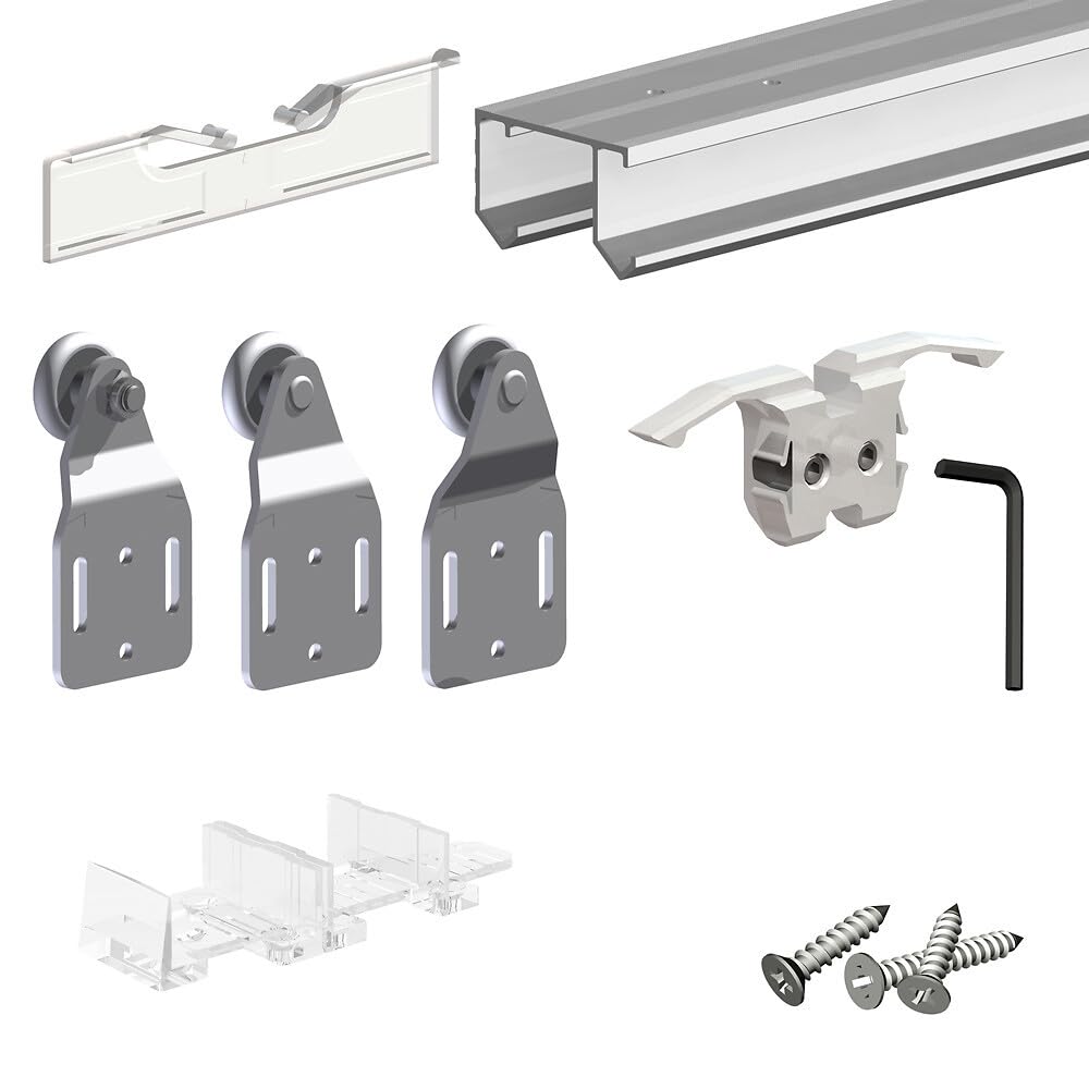 Photo 1 of ***STOCK PHOTO FOR REFERENCE ONLY, CUT, MISSING HARDWARE***Sliding Closet Door Hardware Kit - 94-inch Double Track for 2 Or 3 Bypass Doors Up to 100lbs - SLID'UP 110