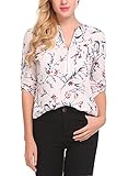 Women Blouses Shirts Floral Long Sleeve Chiffon Casual Tops Zip Up Sexy Classic for Work