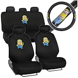 Despicable Me Minions Car Seat Covers w/ Embossed PU Leather Grip Steering Wheel Cover