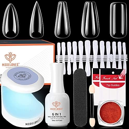Modelones Nail Tips and Glue Gel Kit, Ultra Portable LED Nail Lamp