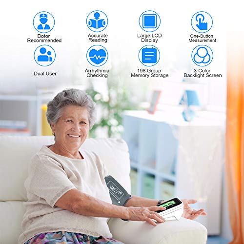 Blood Pressure Monitor for Home Use with Large 3.5'' LCD Display, Wowgo Digital Upper Arm Automatic Measure Blood Pressure and Heart Rate Pulse with Wide-Range Cuffï¼ŒThree-Color Backlight Display