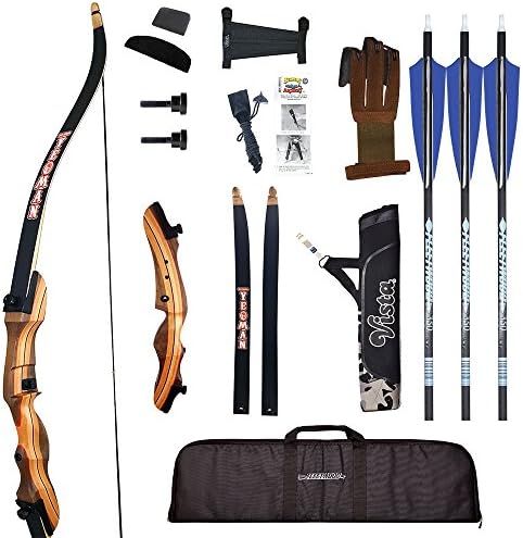 Old World Yeoman Elite 62" Takedown Recurve Bow Kit BLACK | Recurve bow package includes arrows, case, quiver, glove, arm guard, stringer, &amp; rest! | 25lbs Right Handed