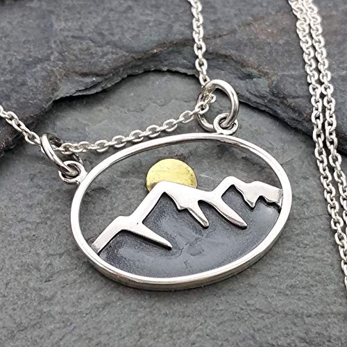 Oval Mountain Range with Bronze Sun Necklace - 925 Sterling Silver
