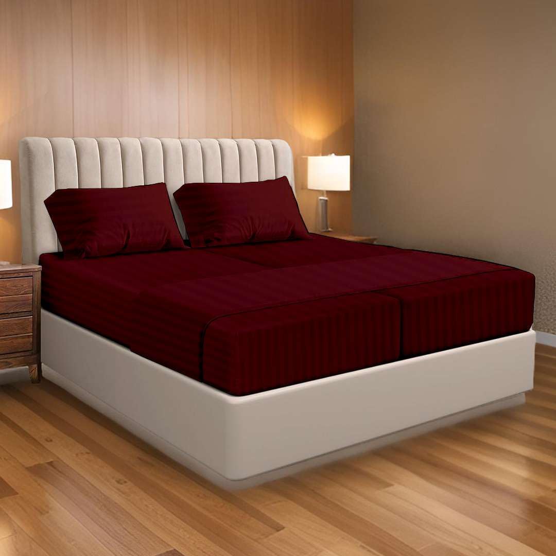 Photo 1 of Ready To Rest 100% Egyptian Cotton Split California King Sheets Sets for Adjustable Bed 5 Piece, Fits Mattress Upto 16" Deep, Ultra Soft, Cooling Bed Sheets, Burgundy Stripe