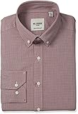 Ben Sherman Men's Skinny Fit Mini Check Button Down Collar Dress Shirt, Rust/Navy, 15.5