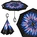 Inverted Umbrella with Reverse Folding Self Standing Design, Large 8 Panel Double Layer Windproof, UV Protection, Hands Free C-Hook Handle, Drip Free Travel Sized (Blue Flowers)