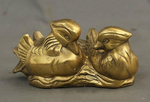 YUNHAO Chinese Copper Brass Mandarin Duck Loving Bird Devoted Couple Statue Sculpture