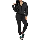 CLOCOR Track Suits for Women Set - Casual 2 Piece Outfits Sweatsuit Pocket Hoodies Long Sleeve with Patchwork Pants Set
