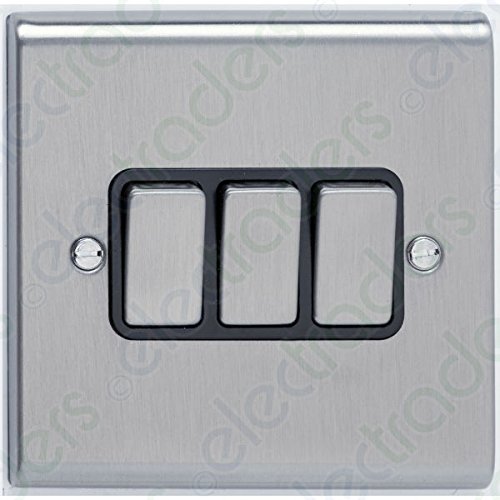 Deta SD1205SSB Light Switch 10 Amp 3 Gang 2 Way (Stainless Steel/Black Insert)