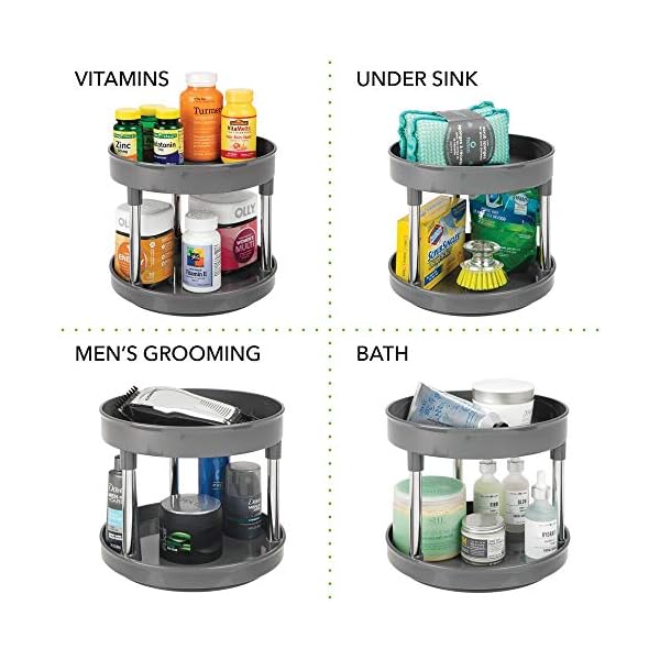 mDesign-Lazy-Susan-Spice-Rack--2-Tier-Kitchen-Storage-Unit-with-Rotatable-Shelving-Made-of-Plastic--Perfect-for-Use-as-Condiment-Holder-Spice-Rack-and-More--Grey mDesign Lazy Susan Spice Rack – 2-Tier Kitchen Storage Unit with Rotatable Shelving Made of Plastic – Perfect for Use as…