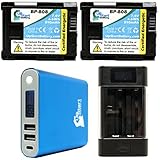 2-Pack Canon VIXIA HF M31 Battery with Universal Charger and 10400mAh Portable External Battery Charger - Replacement Canon BP-808 Digital Camcorder Battery and Charger