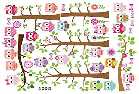 Fangeplus(R)DIY Removable Cartoon Color Owl Branch Art Mural Vinyl Waterproof Wall Stickers Kids Room Decor Nursery Decal Sticker Wallpaper 23.6''x35.4''