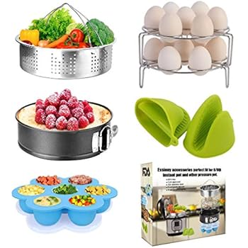Pressure Cooker Accessories Set with Springform Pan, Vegetable Steamer Basket, Egg Rack, Egg Bites Mold, Silicone Cooking Mitts Compatible with Instant Pot 6/8 Qt