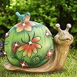 Garden Statue Snail Figurine - Solar Powered Outdoor Lights for Patio Lawn Yard Decorations, 10 x 8.5 Inch, Housewarming Gift