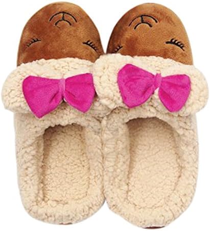 Ladies Plush Flannel Slippers Printed with Soft Foam Non Slip Bottoms (Medium 7-8, Brown With Hot Pink Bow)