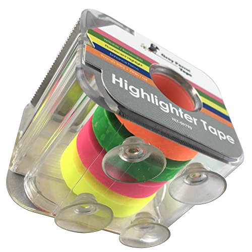 GreyParrot Tape Fluorescent Neon Highlighter Tape Removable, (4 Colors Pack), 0.35in(9mm) x 790in Per Roll, Office/Craft Tape/Yellow, Orange, Green, Pink