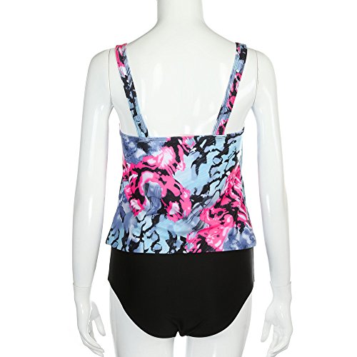 Women's Plus Size Low-Cut Split Sling Swimsuit Adjustable Shoulder Strap Printed Tankini Bikini Swimwear - Thumbnail 3