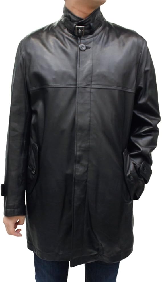メンズ レザーコート メンズ ラム革 スタンドカラー ハーフコート 6221 L ブラック コート ジャケット 通販 Amazon