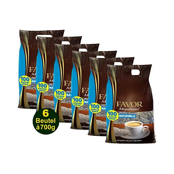 FAVOR Megabeutel 100 Kaffeepads Naturmild 6x 700g (4200g) - Mischung naturmilder Kaffeesorten!