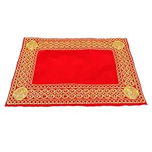 Bhakti Lehar Small Designer Embroidered Velvet Cloth/Mat for Pooja Aasan – Red, 7″ X 11″ Inch