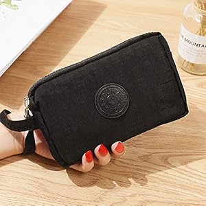 Women's Triple Zip Nylon Clutch Bag - Small Lightweight Fabric Wallet Handbag for Daily Use