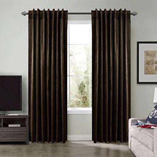 SeeSaw Home Super Soft Premium Solid Matt Velvet Thermal Insulated Rod Pocket 2 IN 1 Heading Curtains for Bedroom or Living Room, 50W By 120L Inch, Set of 2 Panels, Chocolate