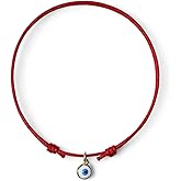 14k Gold Vermeil Tiny Evil Eye Bracelet for Women & Men - Red String & Black Cord Lucky Charm Jewelry | Adjustable Protection Amulet for Good Luck
