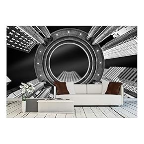 Fine Art, Black and White, Abstract, Upward Perspective of New York Skyscrapers - Removable Wall Mural | Self-Adhesive Large Wallpaper - 66x96 inches
