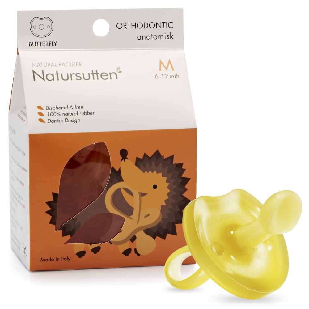 Natursutten Butterfly Pacifier | 100% Natural Rubber | Soother | Orthodontic | EASY TO CLEAN | Contains NO Phthalates, PVC, Chemical Softeners or Artificial Colouring | Medium | 6-12 Months