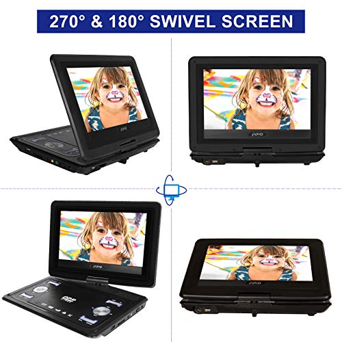HAWKFORCE Professional Portable DVD Player, 10.1 inch Swivel-Screen DVD Player, Support CD/DVD/VCD/USB/Sync TV/Games, 5 Hours Rechargeable Battery, Portable Movie Player for Kids and Cars(Black)