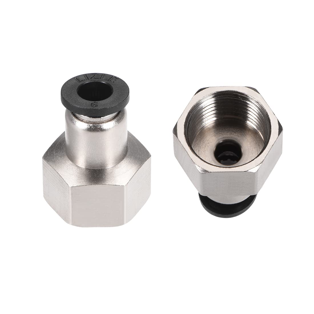 sourcing map Push to Connect Tube Fitting Adapter 6mm Tube OD x 3/8" PT Female Straight Pneumatic Connecter Connect Pipe Fitting Silver Tone 2pcs