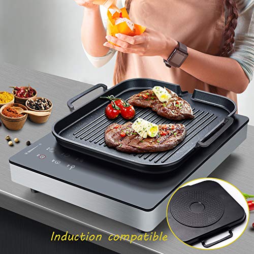 12 Inch Cast Aluminum Grill Pan, Griddle Pan for Electric or Gas Stove tops, Induction Compatible - Thumbnail 2