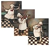 3 Jolly Chef Prints 11x14 Inches Kitchen Decor Food/wine Art Prints