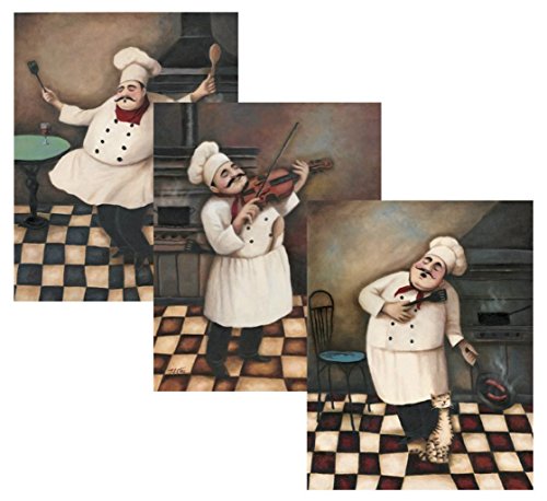 3 Jolly Chef Prints 11x14 Inches Kitchen Decor Food/wine Art Prints