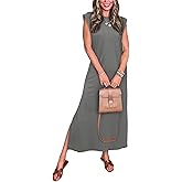REORIA Women's Summer Vacation Long Maxi Dress Casual Sundresses Beach Dresses with Pockets