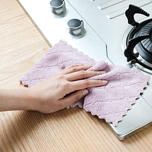 FakMe Washcloths Nonstick Oil Coral Velvet Hanging Hand Towels Dishcloth Kitchen Clean Tools (1pcs, Purple)