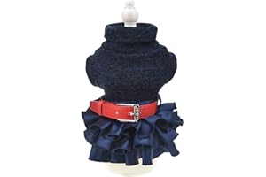 FLADOREPET Winter Warm Dog Sweater Dress Tutu Skirt Pet Cat Knitted Clothes for Small Medium Dog Girls (Small (Pack of 1), Blue)