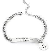 Eilygen Dancer Gift Dance Bracelet Bangle Never Miss a Chance to Dance Initial Stainless Steel Bracelet for Dancer