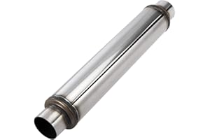 Upower 2.5 Inch Inlet Exhaust Muffler 2 1/2" Resonator Muffler 3.5" Round 18" Body Length 22" Overall Length Stainless Moderate Sound Universal Exhaust Resonator