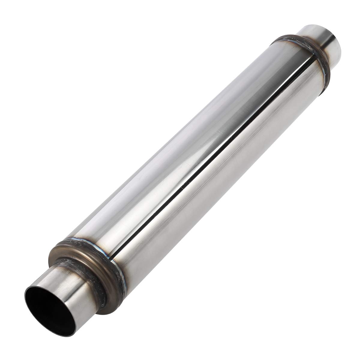 Photo 1 of Upower 2.5 Inch Inlet Exhaust Muffler 2 1/2" Resonator Muffler 3.5" Round 18" Body Length 22" Overall Length Stainless Moderate Sound Universal Exhaust Resonator
