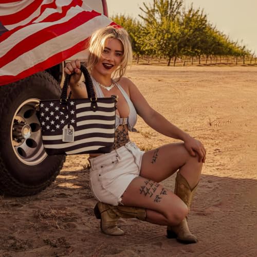 Montana West American Flag Tote Bag for Women Vintage Patriotic Western Shoulder Purse with Braided Top Handles