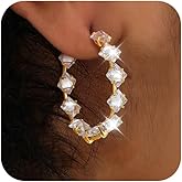 Crystal Hoop Earrings for Women Silver Large Hoops Earrings 14K Gold Plated Cubic Zirconia Earrings for Women Party Dance Fashion Hypoallergenic Jewelry Gift for Her Sparkly Hoops With Crystals for Womens