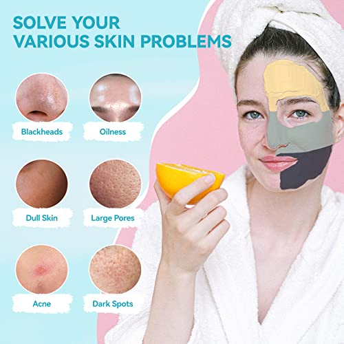 Clay Mask, Face Masks Skincare, Turmeric, Dead Sea Mud, Green Tea Face Mask, Facial Mask Set for Deeply Cleansing, Pores, Acne, and Oil Control - 3x70g
