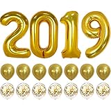 2019 Balloons Gold Confetti Balloon - Graduation Party Supplies 2019 | Graduation Decorations Gold | Large 2019 Balloons with 7 Gold Confetti Balloons and 7 Gold Latex Balloons | Graduation Balloons