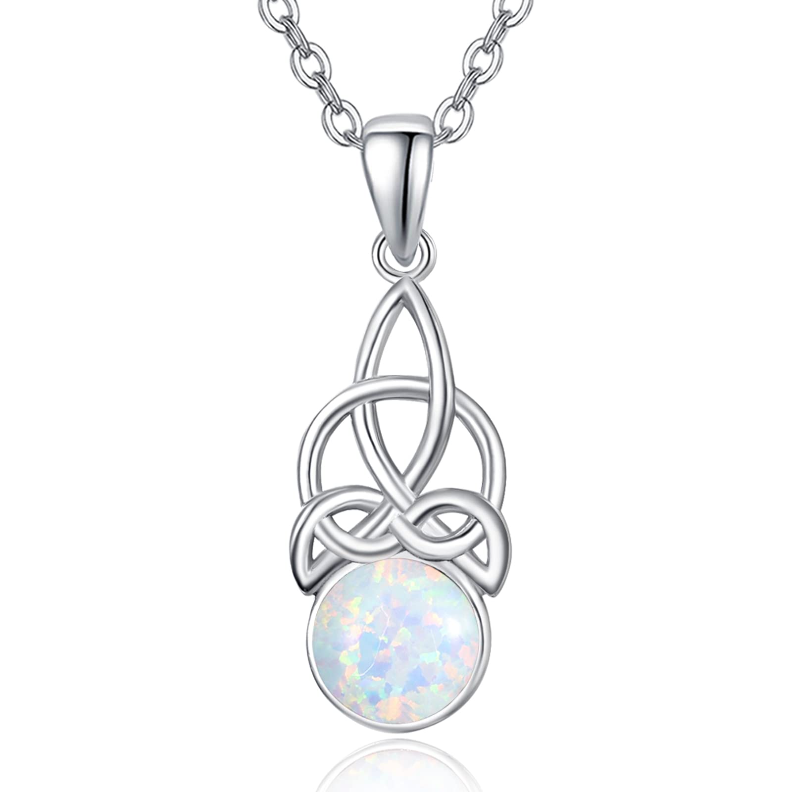 KINGWHYTE Celtic Knot Necklace 925 Sterling Silver Opal Necklace Irish Celtic Pendant Jewellery Gift for Women