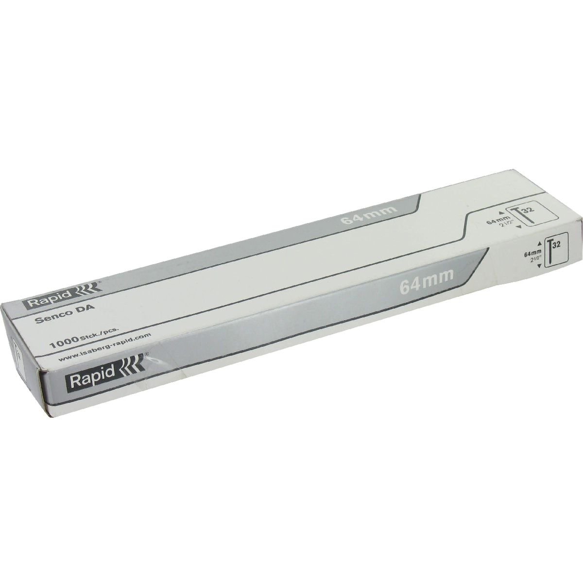 Rapid High Performance No.32 Galvanised Steel Resin Coated Brad Nails, 34 Degrees Angled Nail, Wire Length: 64 mm, 40104410 - 1000 Pieces