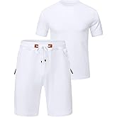 QPNGRP Men's Outfits Zipper Pocket Shorts and T-Shirt 2 Piece Set Sweatsuit
