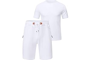 QPNGRP Men's Outfits Zipper Pocket Shorts and T-Shirt 2 Piece Set Sweatsuit